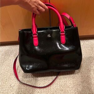 Polo by Ralph Lauren Black Patent Satchel with Pink Handles
